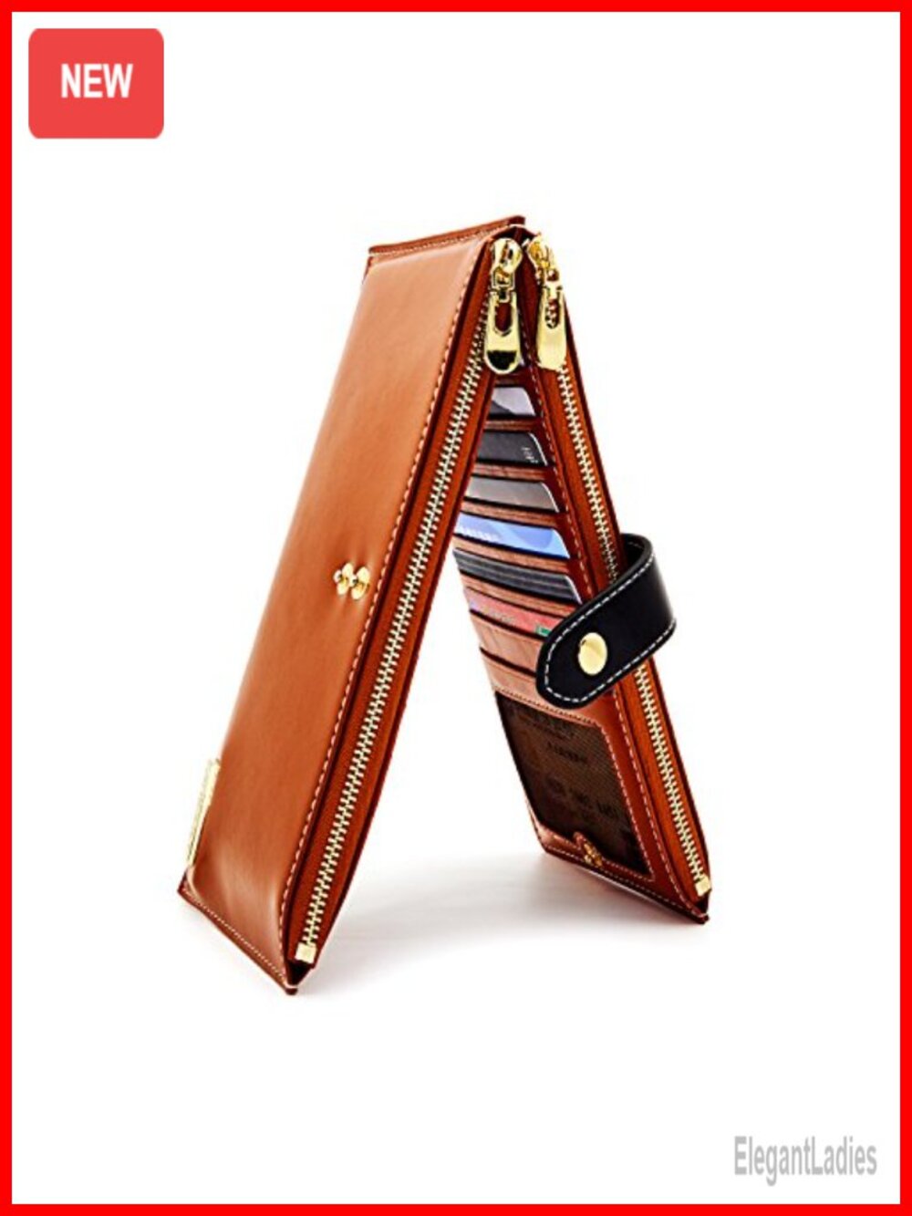 Genuine Leather RFID Blocking Wallet with Zipper, Fits Phone